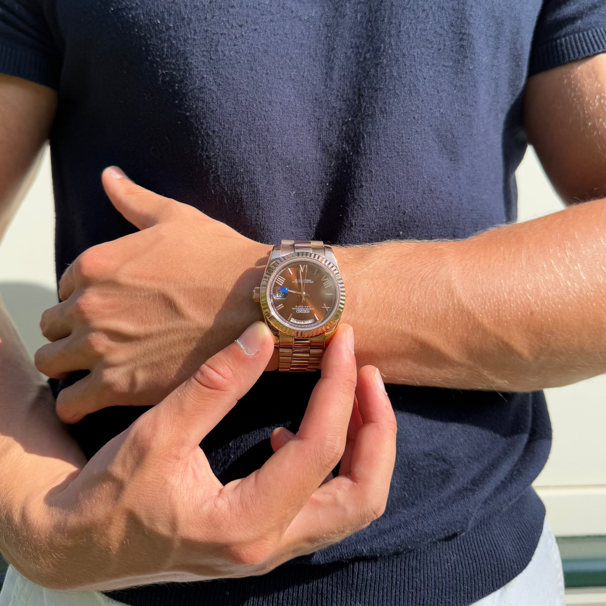 SEIKODATE ROSE GOLD CHOCOLATE ROMAN